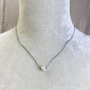 Freshwater Pearl on grey cord necklace
